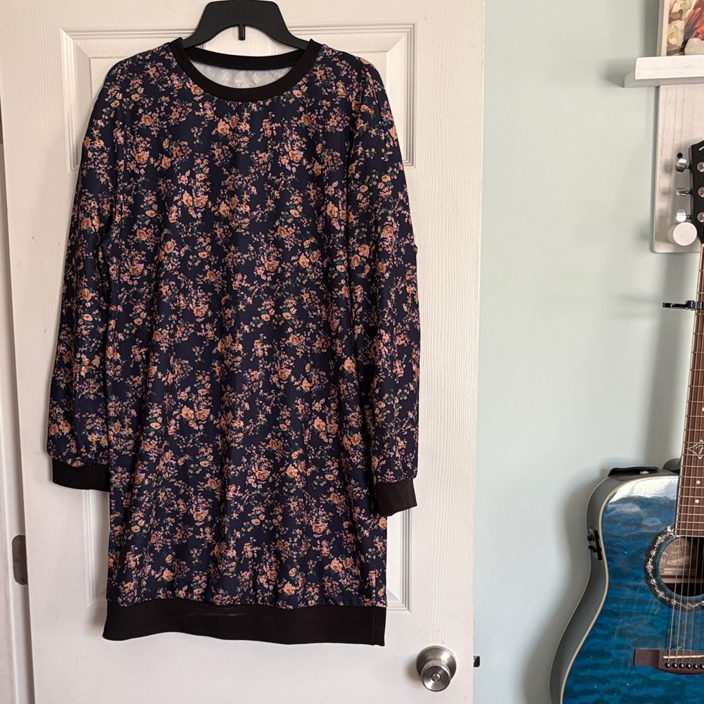 SHEIN Floral Long Sleeve Dress - Black and Pink